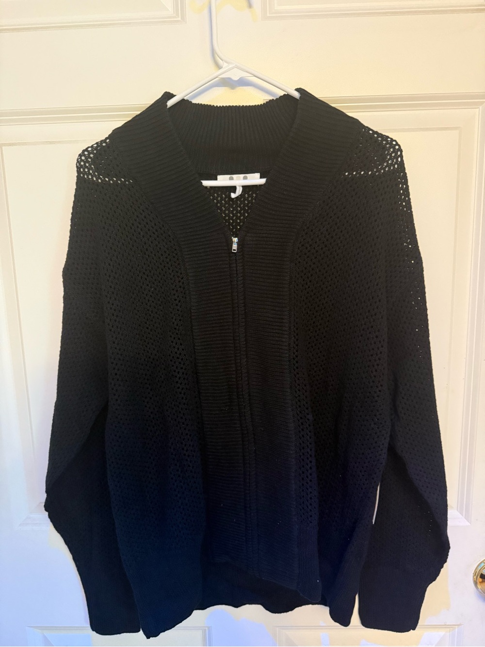 Three Dots Priscilla Crochet Knit Jacket Sweater Full Zip Black XL NWT $108